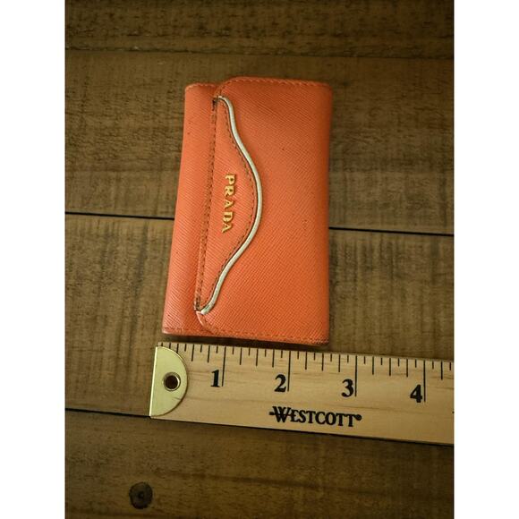 Prada Key Holder Wallet Women's Orange Saffiano Leather Made Italy Gold Hardware - Picture 13 of 13